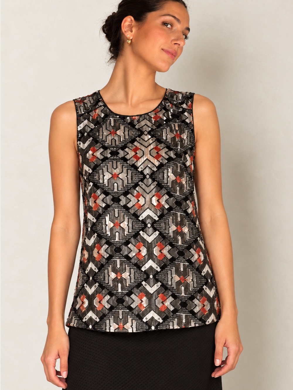 NWOT Anthropologie Meadow Rue Metallic Geometric Sleeveless Top Size M
